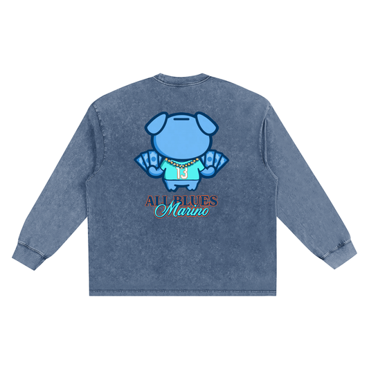 All Blues Marino Snow Washed Frayed Edge Longsleeve