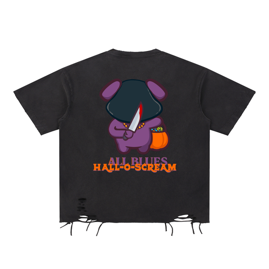All Blues Hall-O-Scream Snow Washed Raw Hem T Shirt
