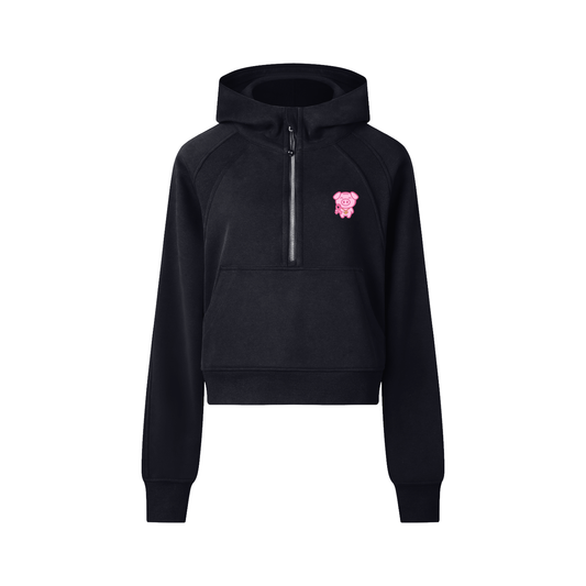 All Blues Breast Cancer Awareness (front only) Women's Cropped Half Zip Hoodie