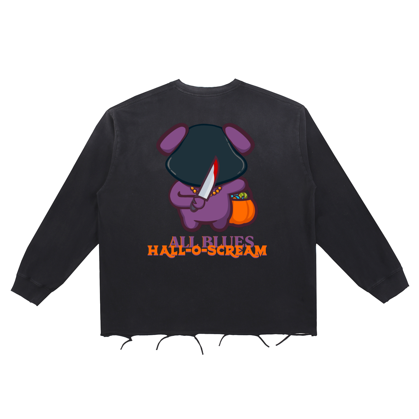 All Blues Hall-O-Scream Snow Wash Raw Edge Cotton Longsleeve T Shirt