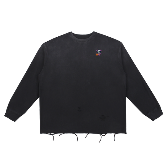 All Blues Hall-O-Scream Snow Wash Raw Edge Cotton Longsleeve T Shirt