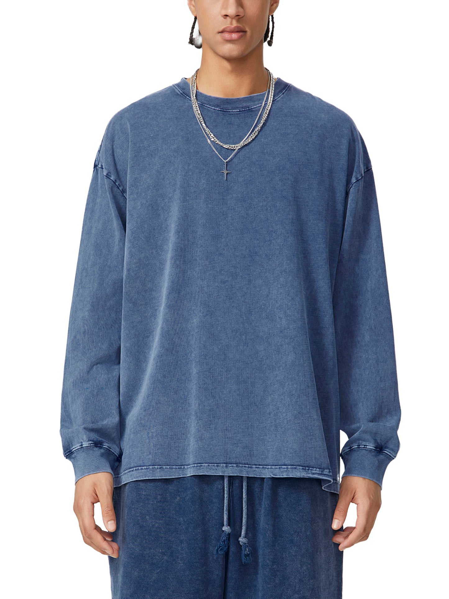 All Blues Marino Snow Washed Frayed Edge Longsleeve
